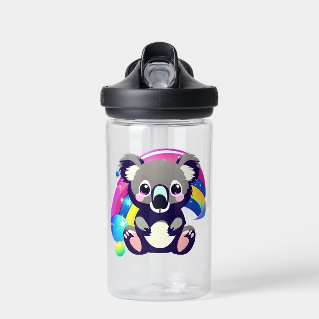 Cute Koala Bear and Rainbow Personalized Water Bottle (Front)