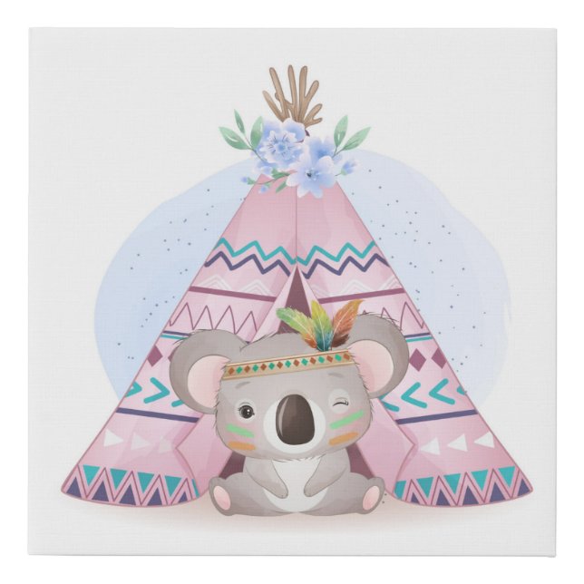 Cute Koala Bear and Teepee  Faux Canvas Print (Front)