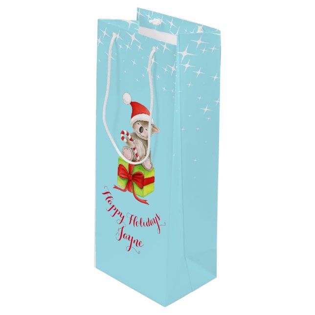 Cute koala bear art named christmas blue gift bag (Front Angled)