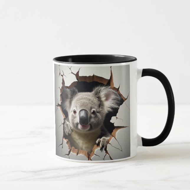 Cute koala Bear at in cracked wall Mug (Right)