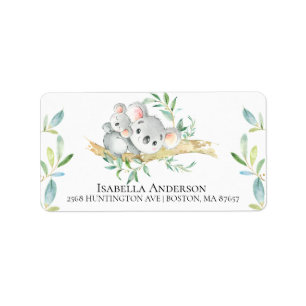 Cute Koala Bear Baby Boy Shower Address Label