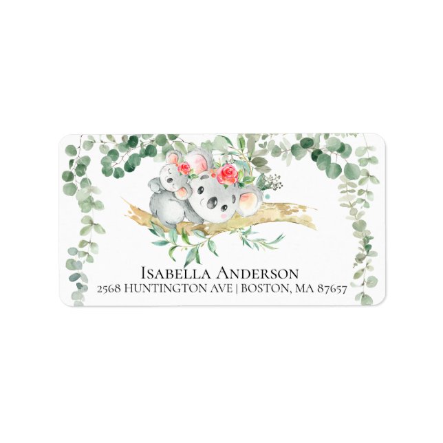 Cute Koala Bear  Baby Girls Shower Address Label (Front)