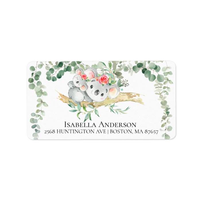 Cute Koala Bear Baby Girls Shower Address Label