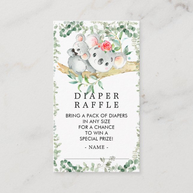 Cute Koala Bear Baby Shower Diaper Raffle Ticket Enclosure Card (Front)