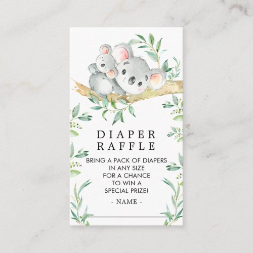 Cute Koala Bear Baby Shower Diaper Raffle Ticket Enclosure Card