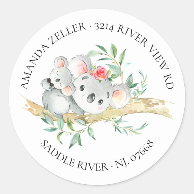 Cute Koala Bear Baby Shower Return Address Label (Front)