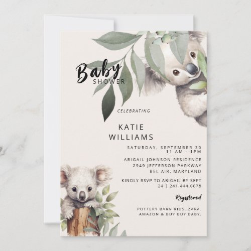 Cute Koala Bear Beige Oh Boy Baby Shower  Invitation
