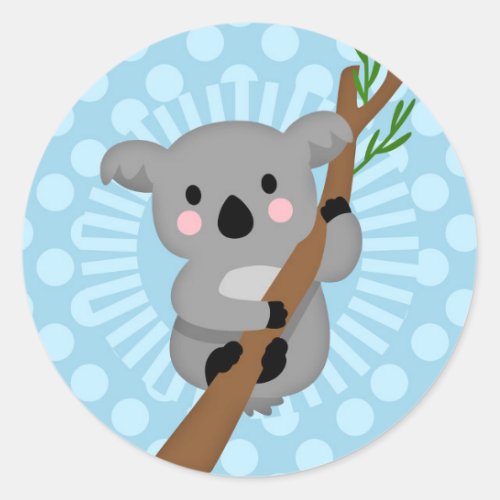 Cute Koala Bear _ Blue Polka Dot Classic Round Sticker