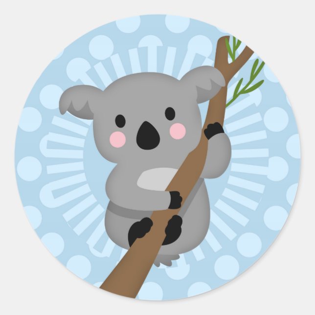 Cute Koala Bear - Blue Polka Dot Classic Round Sticker (Front)