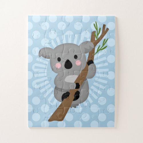 Cute Koala Bear _ Blue Polka Dot Jigsaw Puzzle