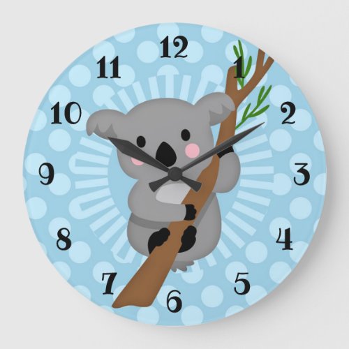 Cute Koala Bear _ Blue Polka Dot Large Clock