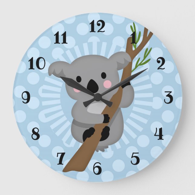 Cute Koala Bear - Blue Polka Dot Large Clock (Front)