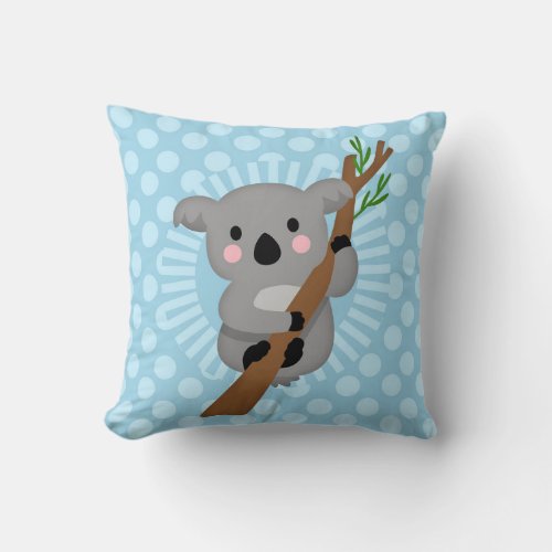 Cute Koala Bear _ Blue Polka Dot Throw Pillow