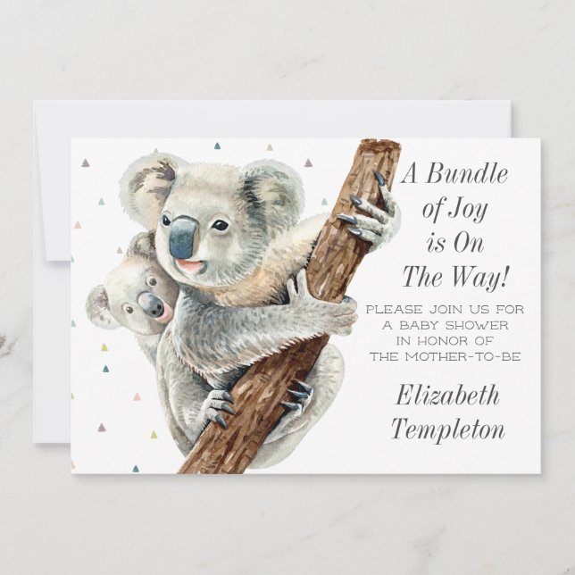 Cute Koala Bear Bundle of Joy Baby Shower Invitation (Front)