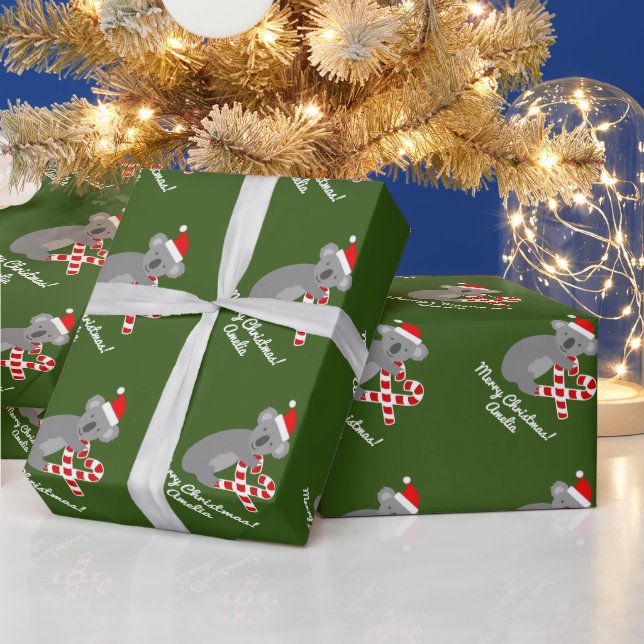Cute koala bear candy cane tropical Christmas Wrapping Paper (Holidays)