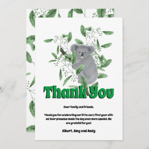 Cute Koala Bear Climbing a Eucalyptus Tree Thank You Card