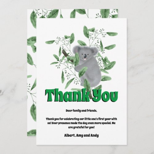 Cute Koala Bear Climbing a Eucalyptus Tree Thank You Card