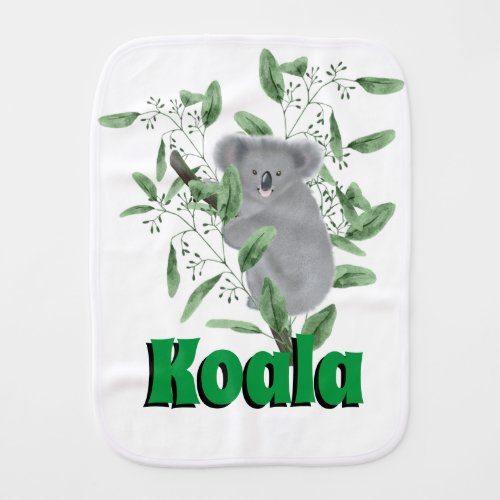 Cute Koala Bear Climbing Eucalyptus Tree Baby Burp Cloth