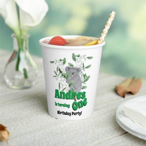 Cute Koala Bear Climbing Eucalyptus Tree Birthday Paper Cups