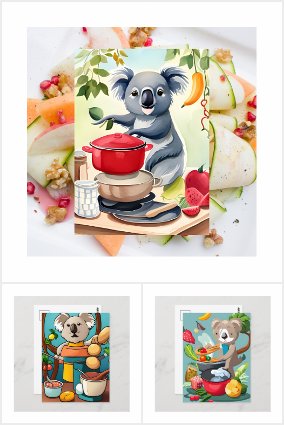 Cute Koala Bear cooking a dinner, Postcard