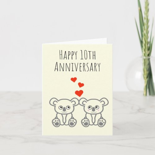 Cute Koala Bear Couple_Happy 10th Anniversary Card