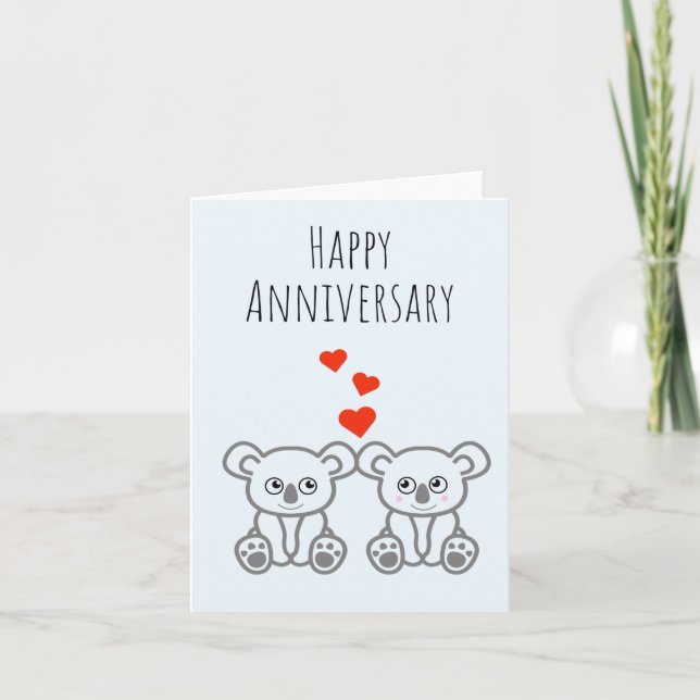 Cute Koala Bear Couple-Happy Anniversary Card (Front)