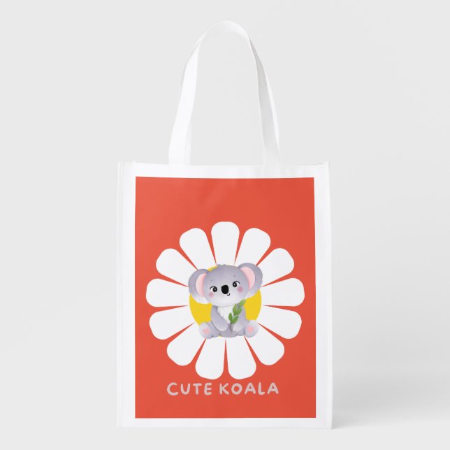 Cute koala Bear daisy flower Zoo Animal Love Grocery Bag (Front)