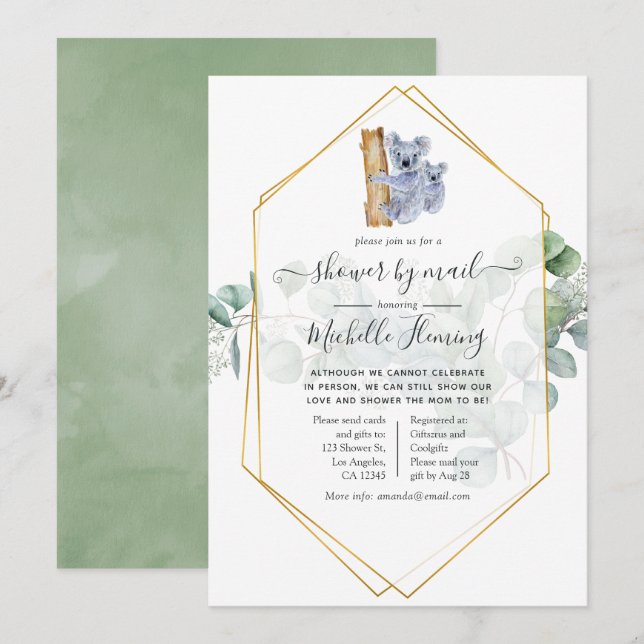 Cute Koala Bear Eucalyptus Baby Shower by Mail Invitation (Front/Back)