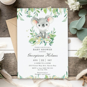Cute Koala Bear Eucalyptus Greenery Baby Shower Invitation