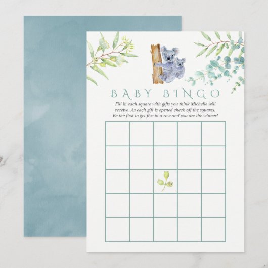 Cute Koala Bear Eucalyptus Leaves Baby Bingo (Front/Back)