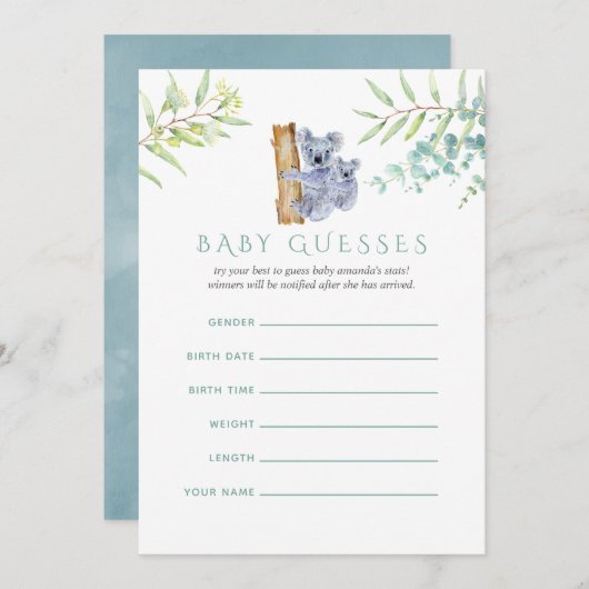 Cute Koala Bear Eucalyptus Leaves Baby Guesses (Front/Back)