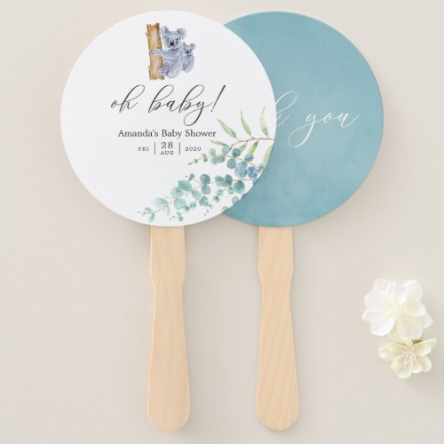 Cute Koala Bear Eucalyptus Leaves Baby Shower Hand Fan