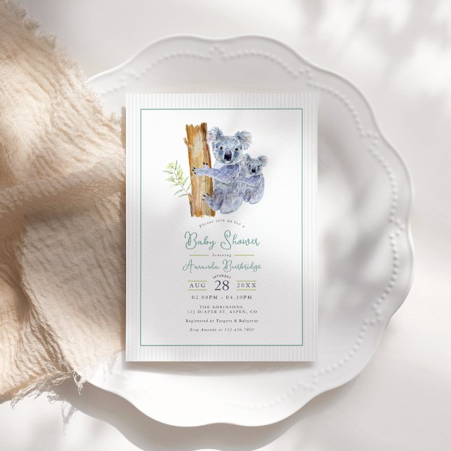 Cute Koala Bear Eucalyptus Leaves Baby Shower Invitation (Cute Koala Bear Eucalyptus Leaves Baby Shower Invitation)