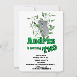 Cute Koala Bear Eucalyptus Tree 2nd Birthday Invitation