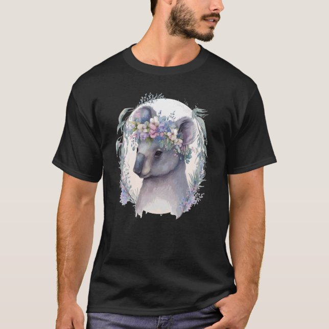 Cute Koala Bear Flower Crown Floral Koala T-Shirt (Front)