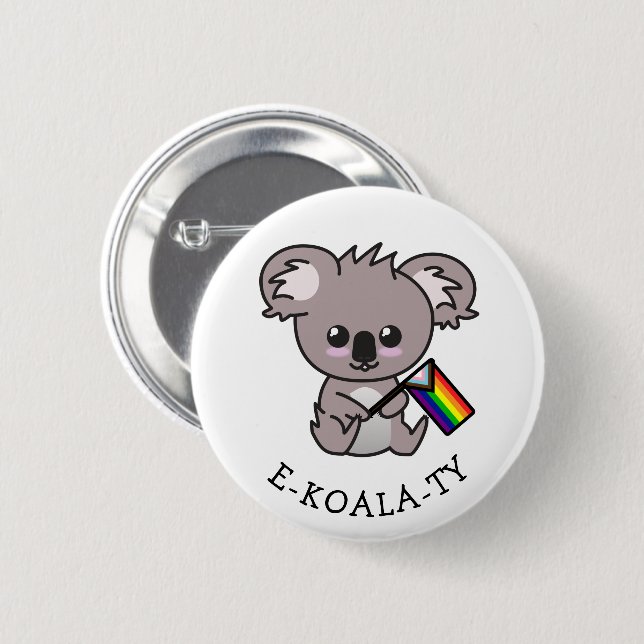 Cute Koala Bear for Equality w Rainbow Fla Button (Front & Back)