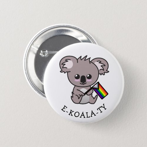Cute Koala Bear for Equality w Rainbow Fla Button