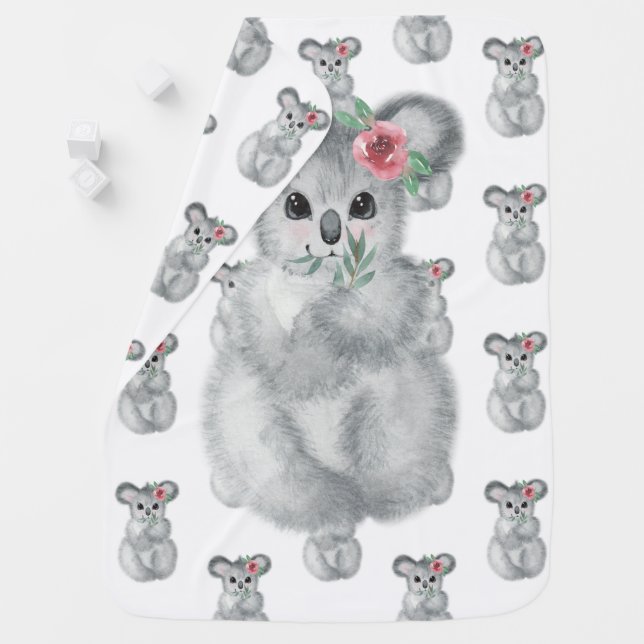 Cute Koala Bear Girl Animal Modern Simple Baby Blanket (In Situ)