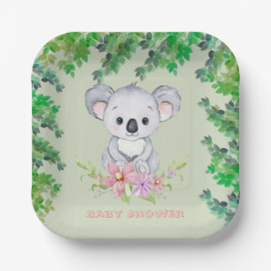 Cute Koala Bear Girl Baby Shower Paper Plates
