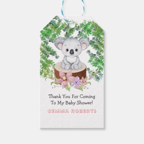 Cute Koala Bear Girl Baby Shower Thank You  Gift Tags