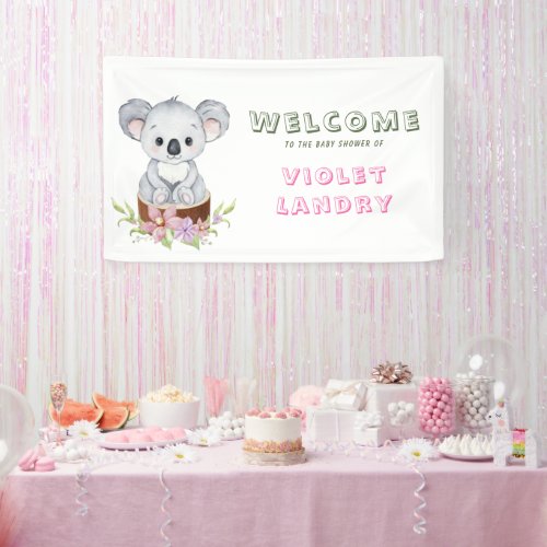 Cute Koala Bear Girl Baby Shower Welcome Sign 