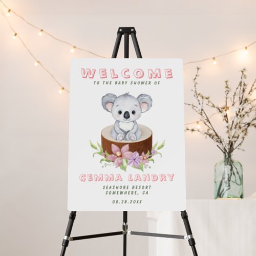 Cute Koala Bear Girl Baby Shower Welcome Sign