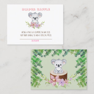 Cute Koala Bear Girl Diaper Raffle Baby Shower Business Card