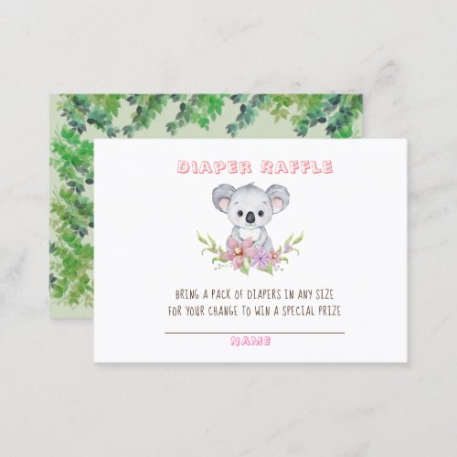 Cute Koala Bear Girl Diaper Raffle Baby Shower Business Card