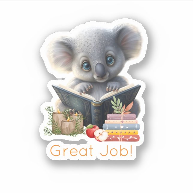 Cute Koala Bear Great Job Teacher Custom-Cut Vinyl Sticker (Front)