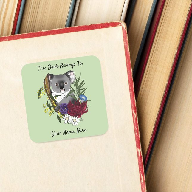 Cute Koala Bear Green Australian Bookplate (Creator Uploaded)