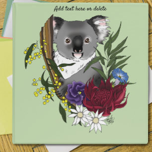 Cute Koala Bear Green Australian Wildlife Floral 3 Ring Binder