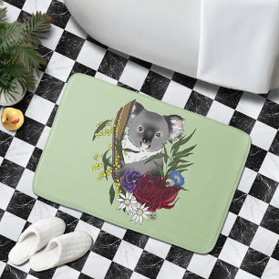 Cute Koala Bear Green Australian Wildlife Floral Bath Mat