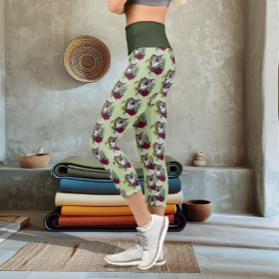 Cute Koala Bear Green Australian Wildlife Floral Capri Leggings