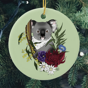 Cute Koala Bear Green Australian Wildlife Floral Ceramic Ornament